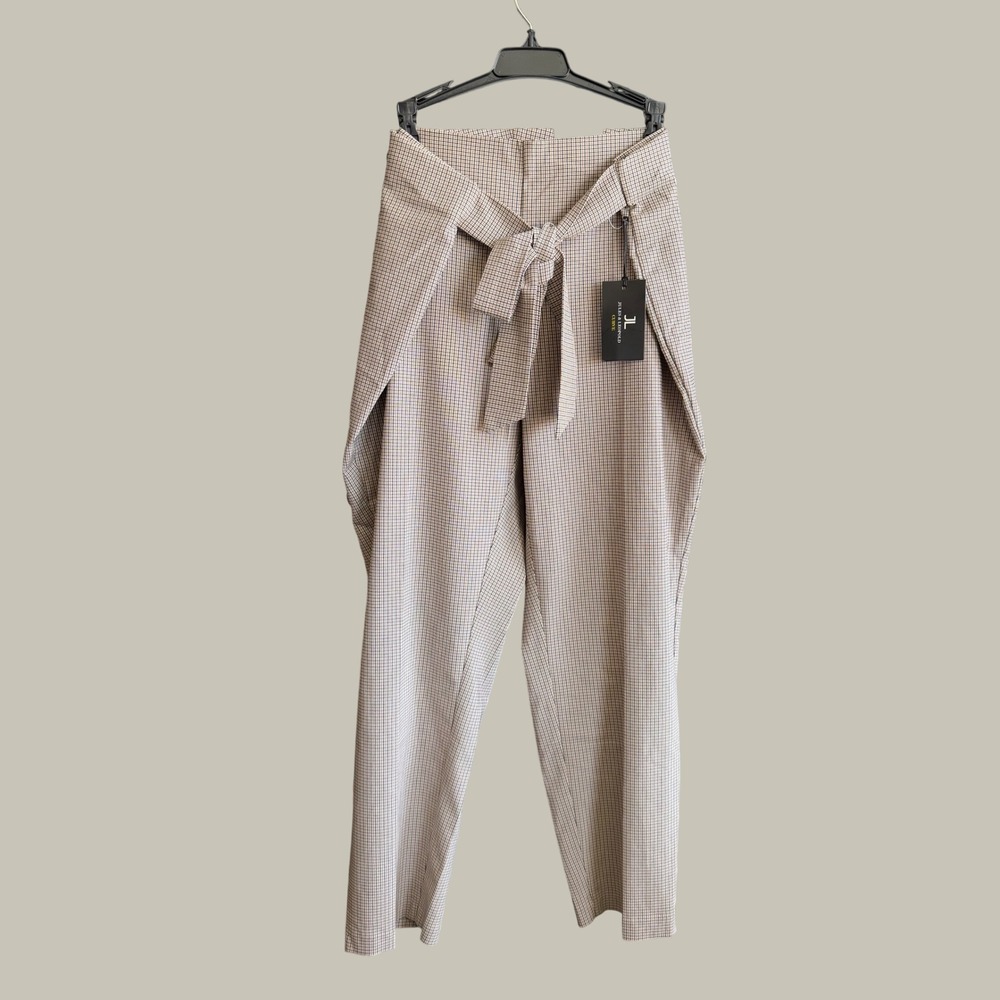 Jules & Leopold Curve 2X Houndstooth Slim Leg Ankle Pants NWT Belted Tan Plaid